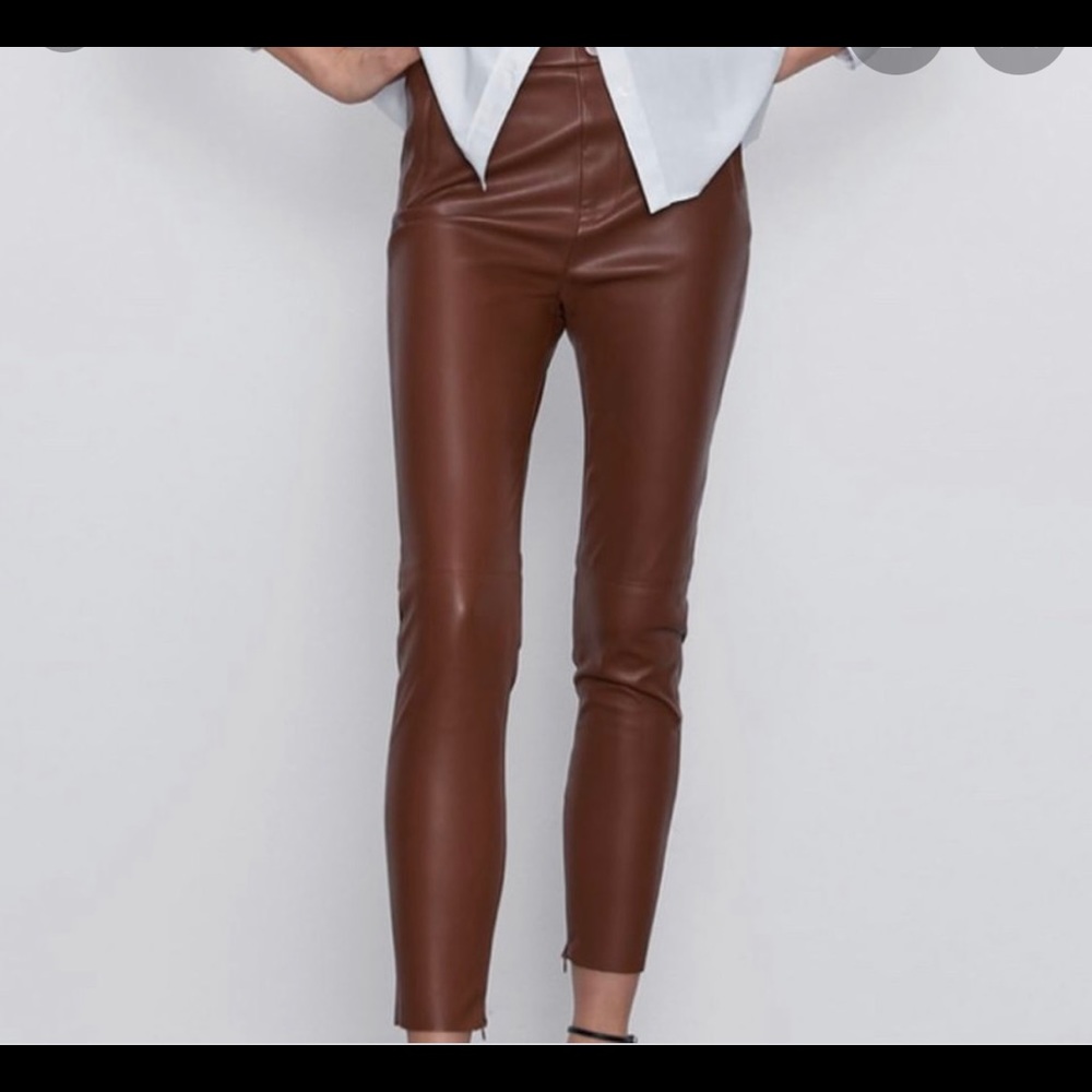 Brown Zara Leather Leggings